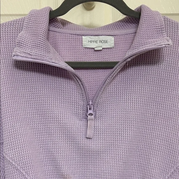 Hippie Rose Lavender Waffle Knit Quarter-Zip Crop Top with Long Sleeves M ptp 21 - Picture 11 of 13